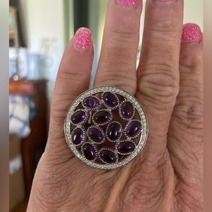 Amethyst Cabochons and CZ Ring NWT sz 8 SS GORGEOUS